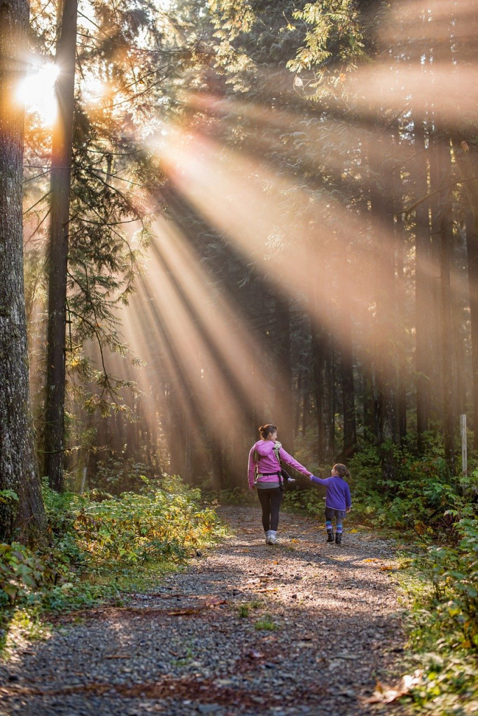 hiking mother and child